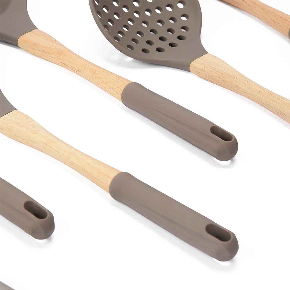 Silicone Kitchen Utensils Set, Wood, 7 Pcs.