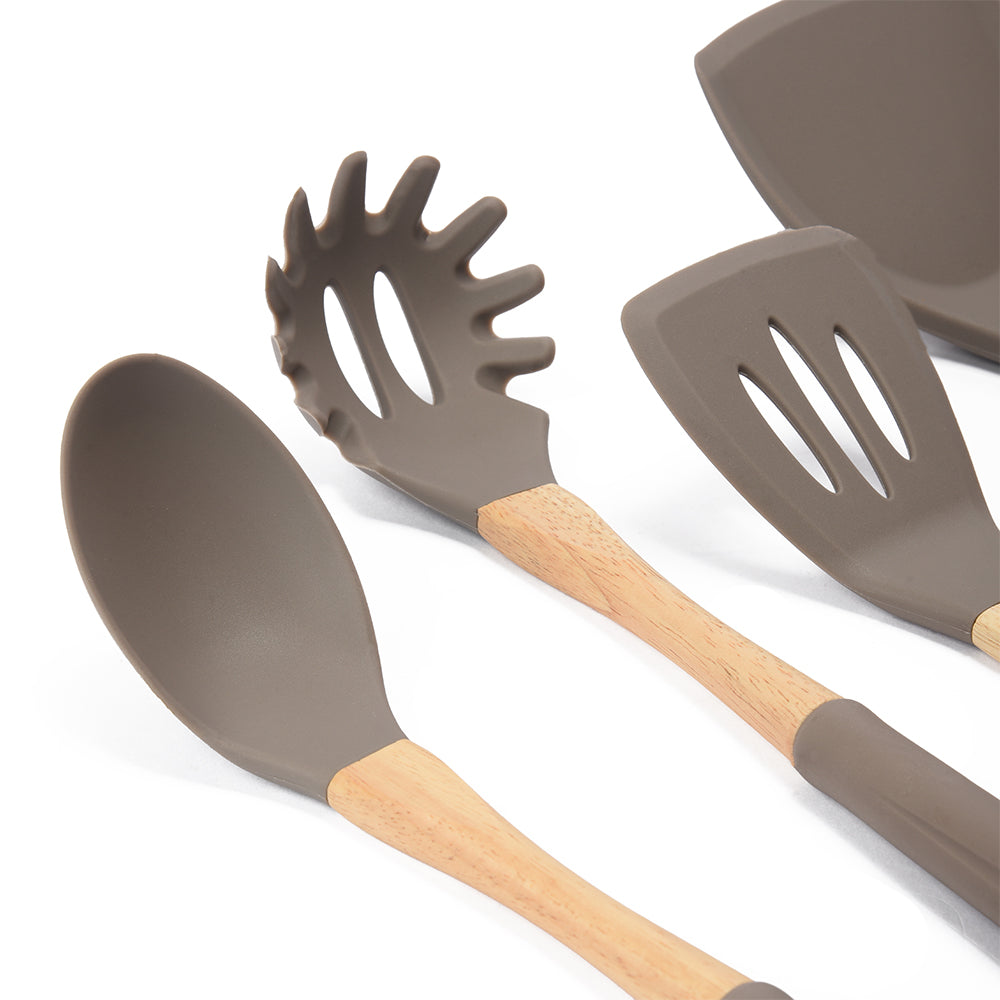 Silicone Kitchen Utensils Set, Wood, 7 Pcs.