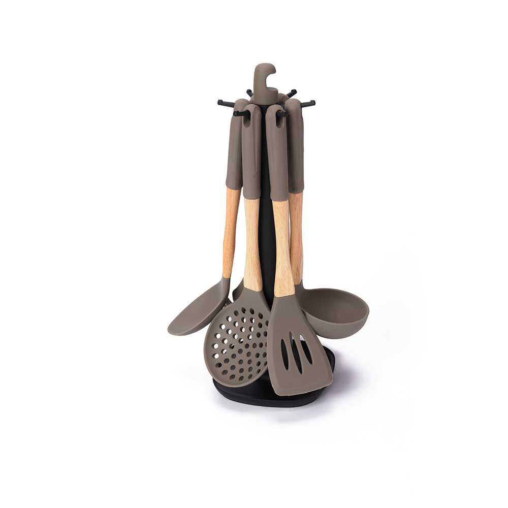 Silicone Kitchen Utensils Set, Wood, 7 Pcs.