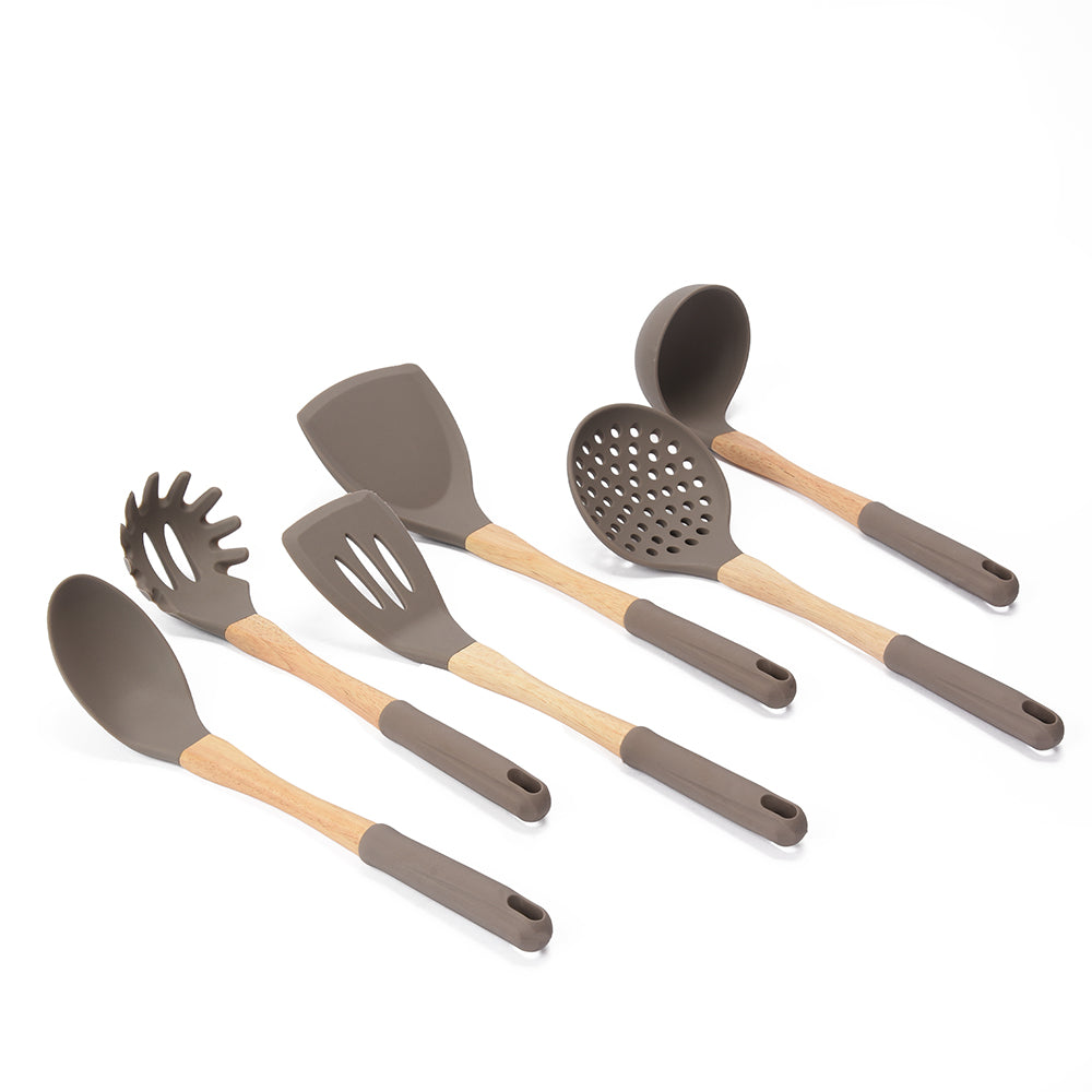 Silicone Kitchen Utensils Set, Wood, 7 Pcs.