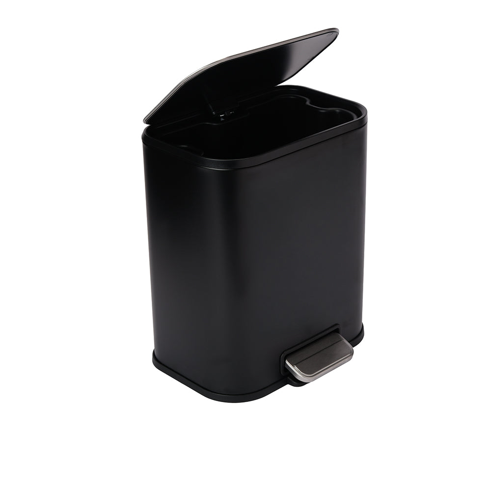 Black Metal Rectangle Pedal Bin, 5L