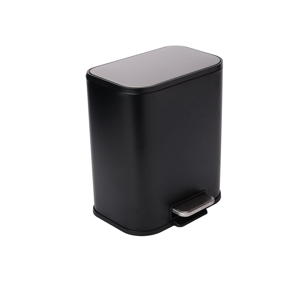 Black Metal Rectangle Pedal Bin, 5L
